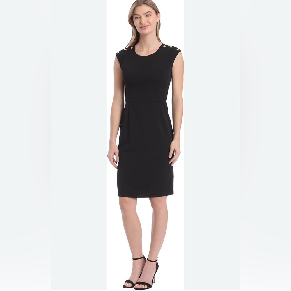 Gerard Darel Black Midi Dress with Button Detail